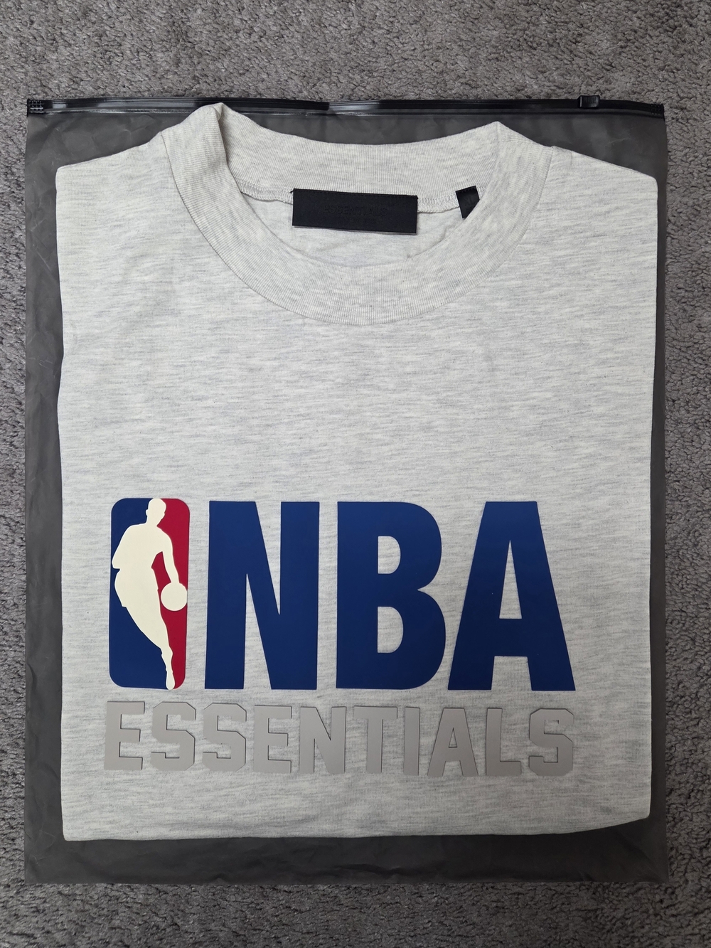 Fear of God Essentials NBA Logo Tee - Light Gray with Blue & Red Logo